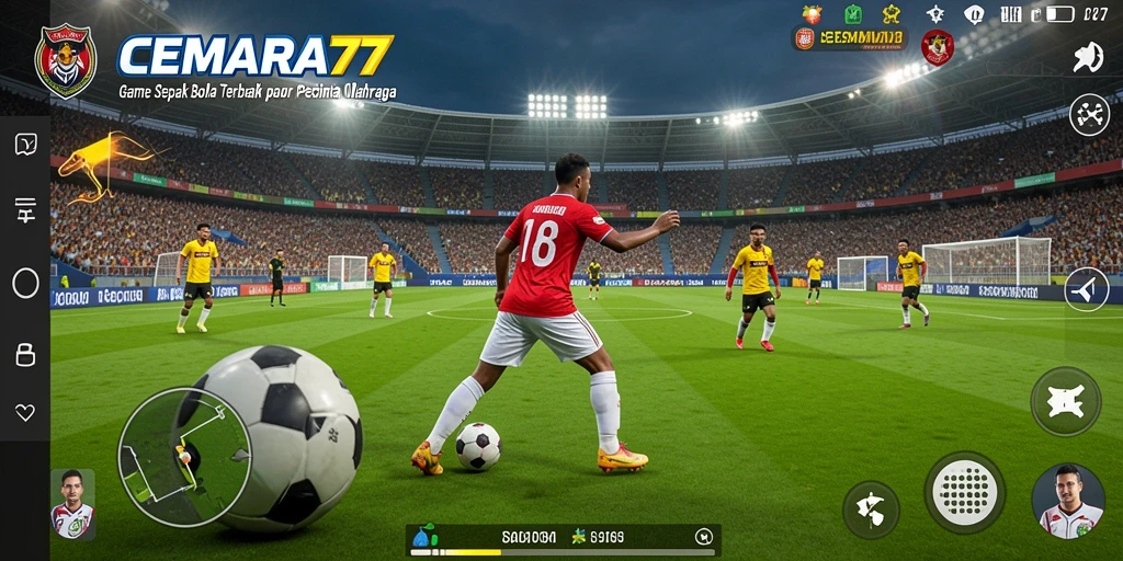 Screenshot CEMARA77 menampilkan aksi nyata di lapangan sepak bola.