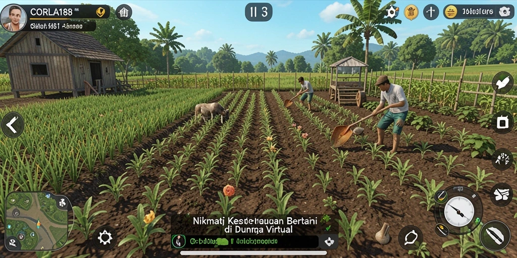 Tangkapan layar gameplay CORLA188 menampilkan pengalaman bertani yang realistis.