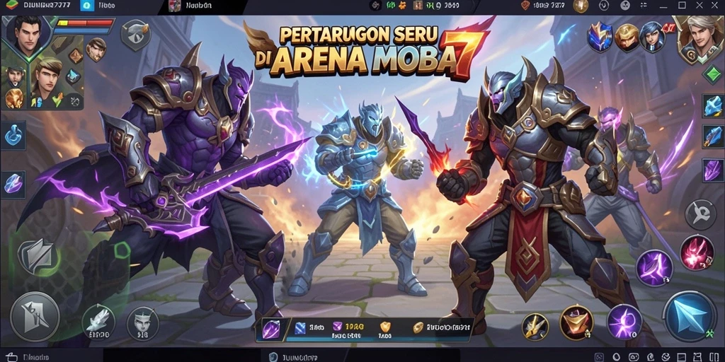 Menampilkan aksi penuh di arena MOBA DUNIA777.