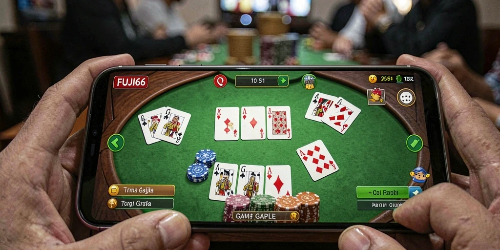 Tampilan utama FUJI66 menunjukkan pemain bersaing dalam permainan Gaple.