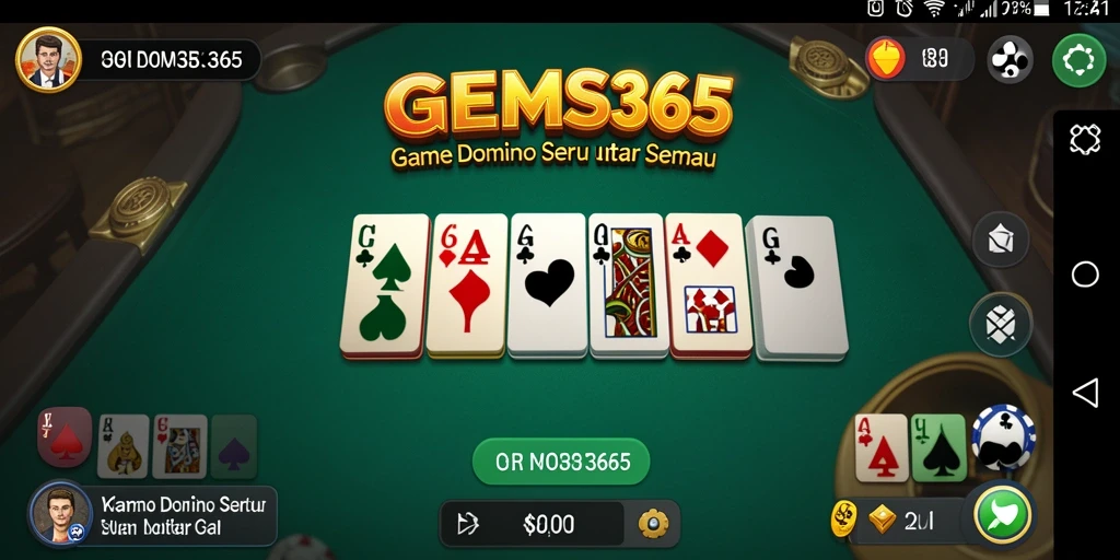 Screenshot utama GEMS365 menunjukkan gameplay seru Domino.