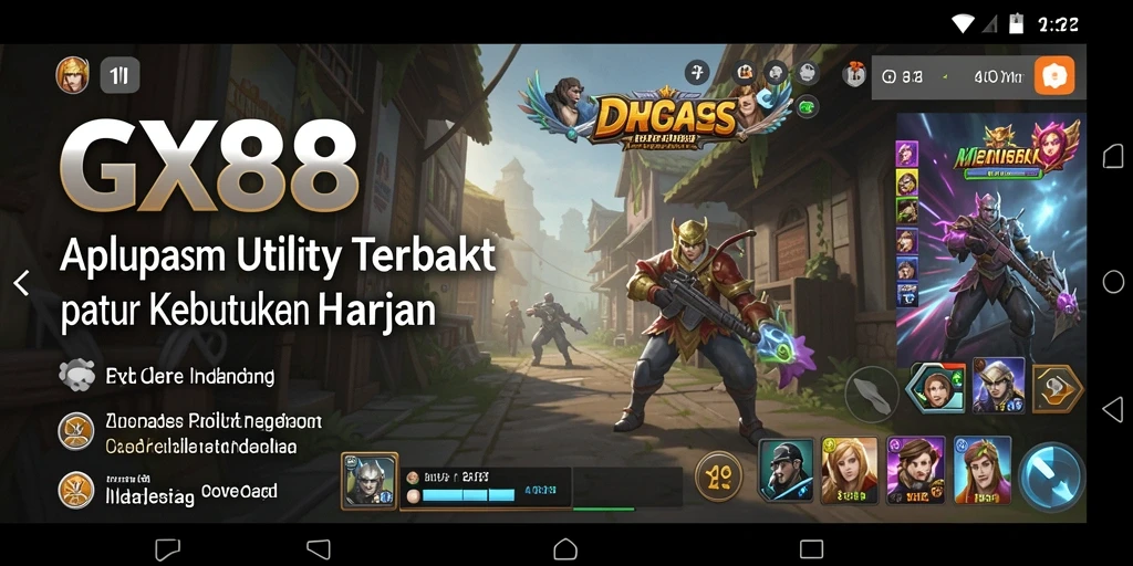 Tampilan layar utama GX88 menunjukkan berbagai fungsi Utility.