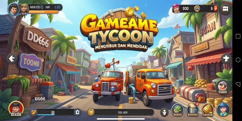 Tampilan gameplay IDX66 menunjukkan pengelolaan bisnis yang menyenangkan.