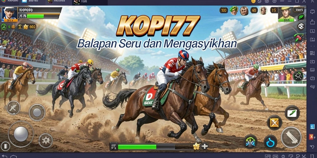 Screenshot utama KOPI77 menampilkan serunya balapan di jalanan yang penuh tantangan.