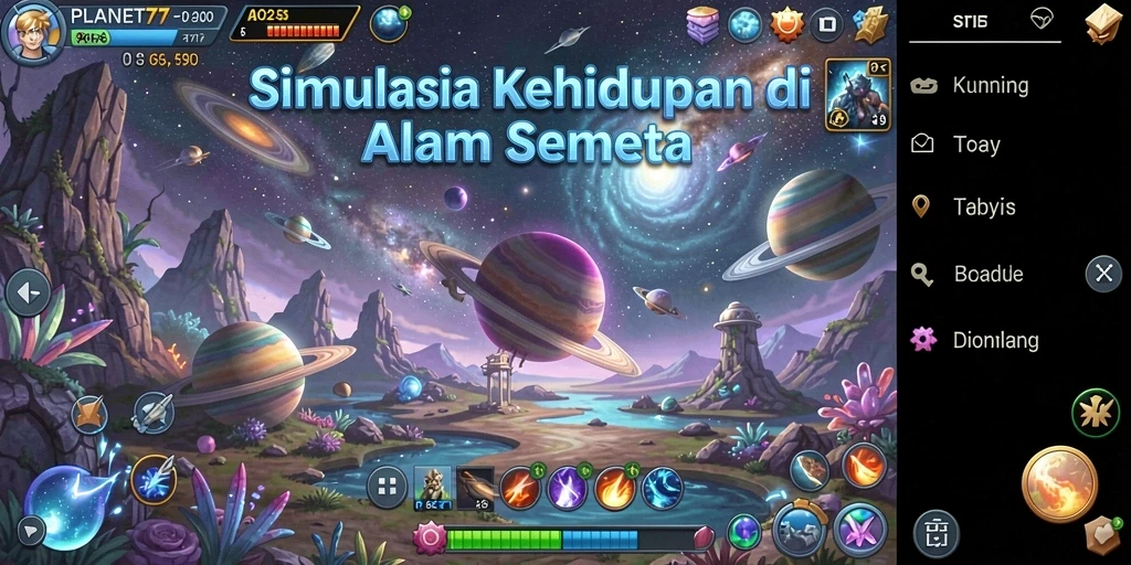 Tampilan gameplay PLANET77 yang menakjubkan di luar angkasa.