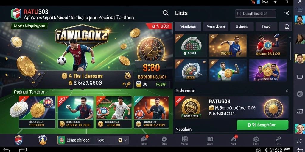 Tampilan antarmuka aplikasi RATU303 dengan pilihan taruhan Sportsbook.