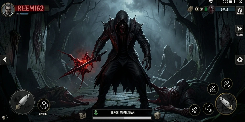 Screenshot gameplay REMI62 menampilkan suasana Horror yang mencekam.