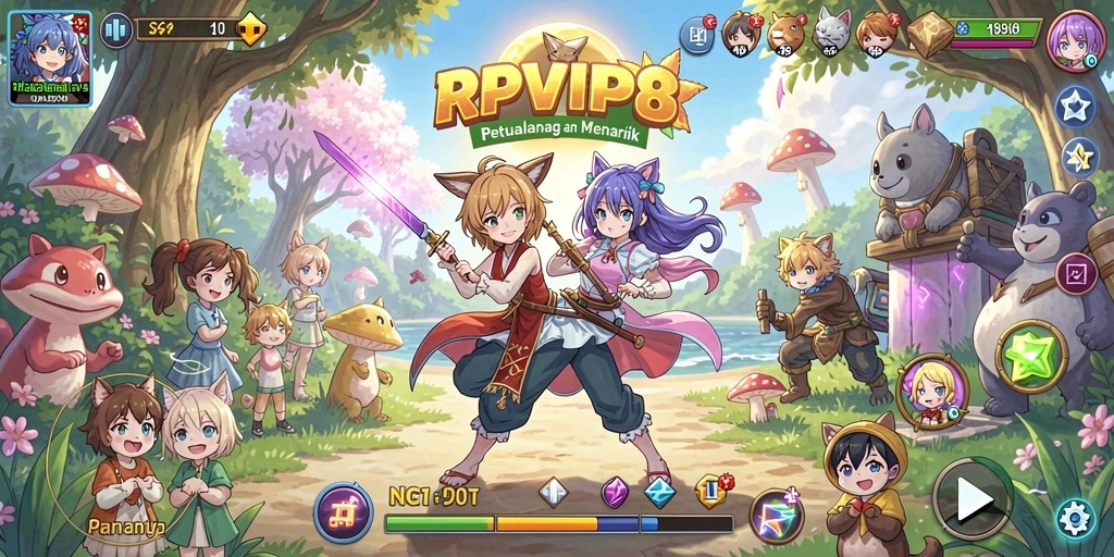 Screenshot utama RPVIP8 menampilkan aksi seru di dunia anime.